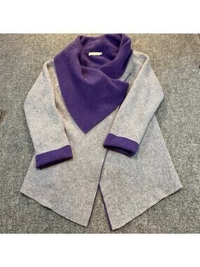 A Ida Women’s Knit Sweater Cardigan Neck Wrap Wool Blend Color Block Purple Grey